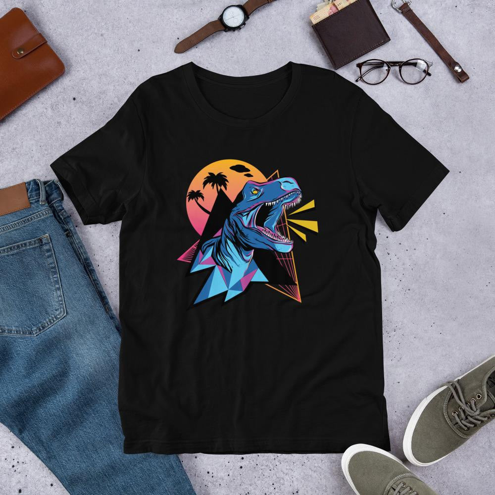 Neon Dino Half Sleeve T-Shirt — Black