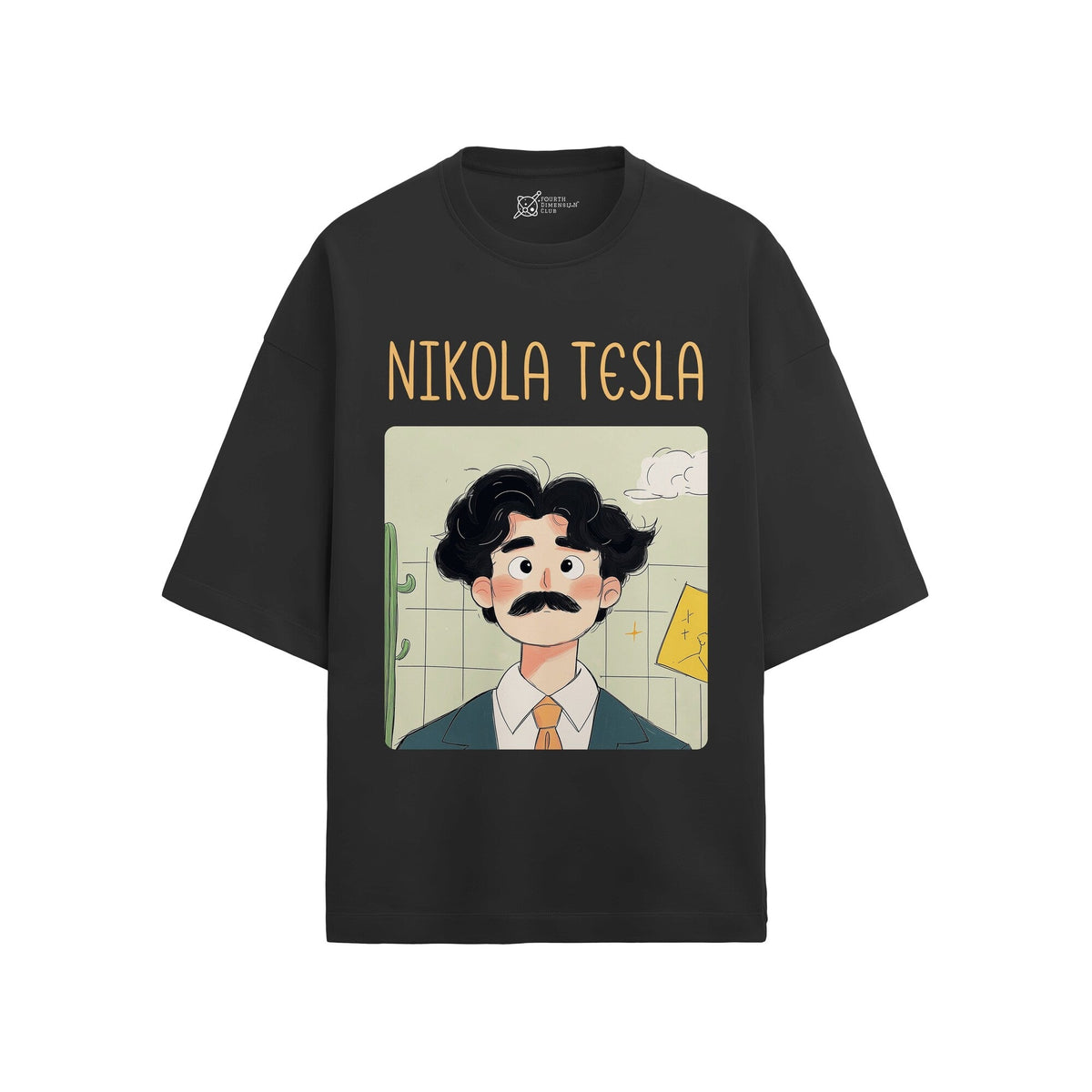 Nikola Tesla Oversized French Terry T-Shirt — black-2