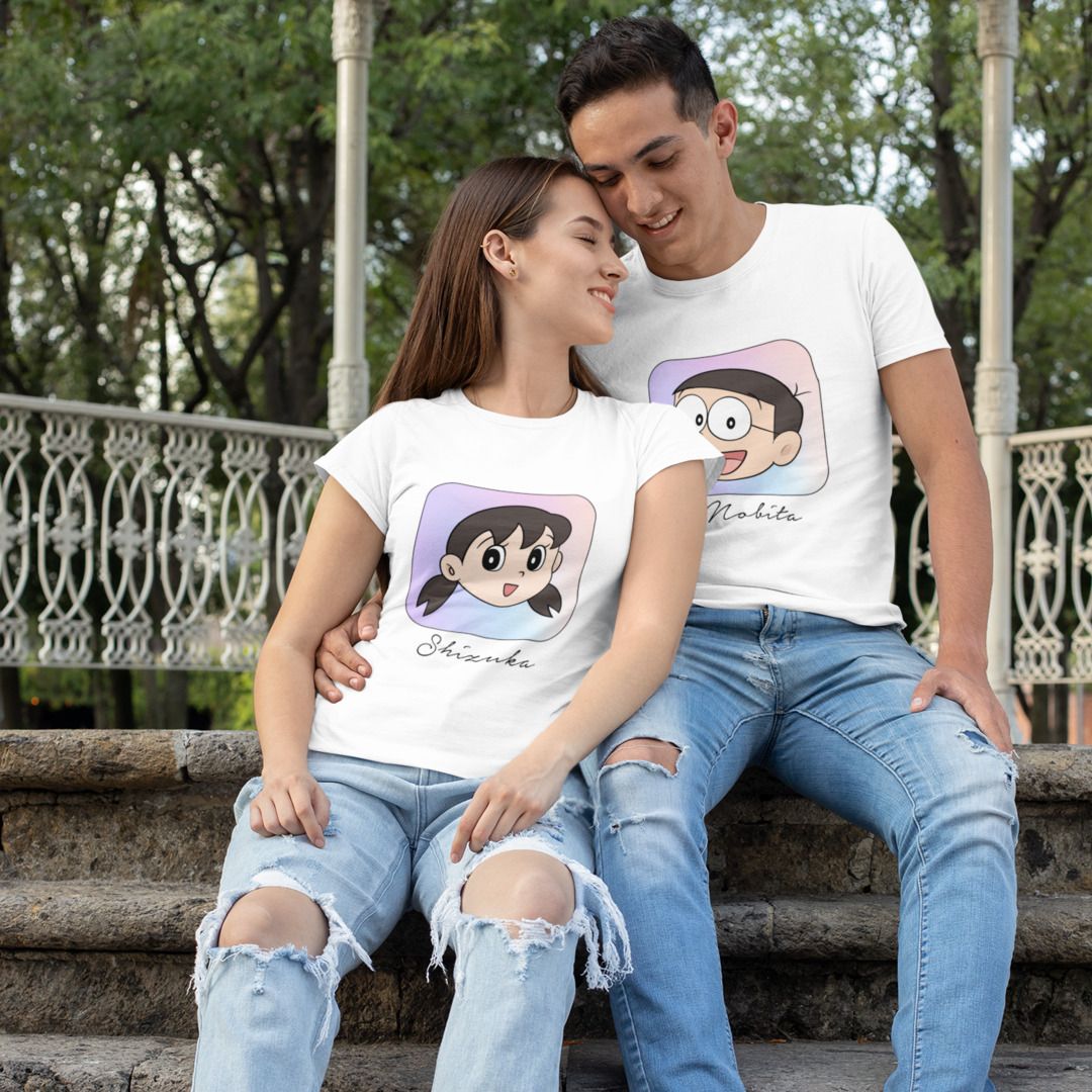Nobita & Shizuka Couple Half Sleeve Unisex T-Shirt — front view