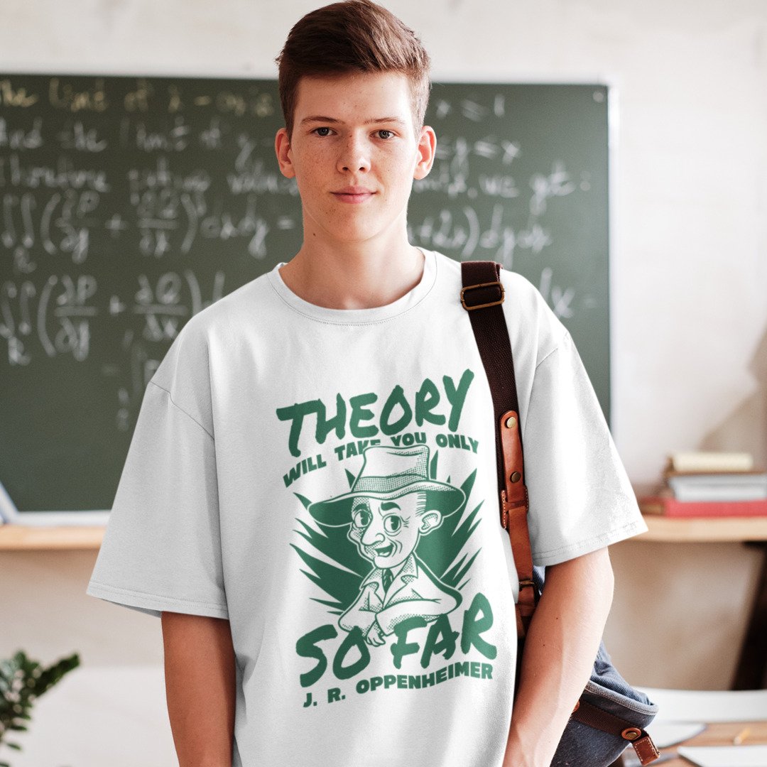 Oppenheimer oversized science tee front view – Fourth Dimension Club