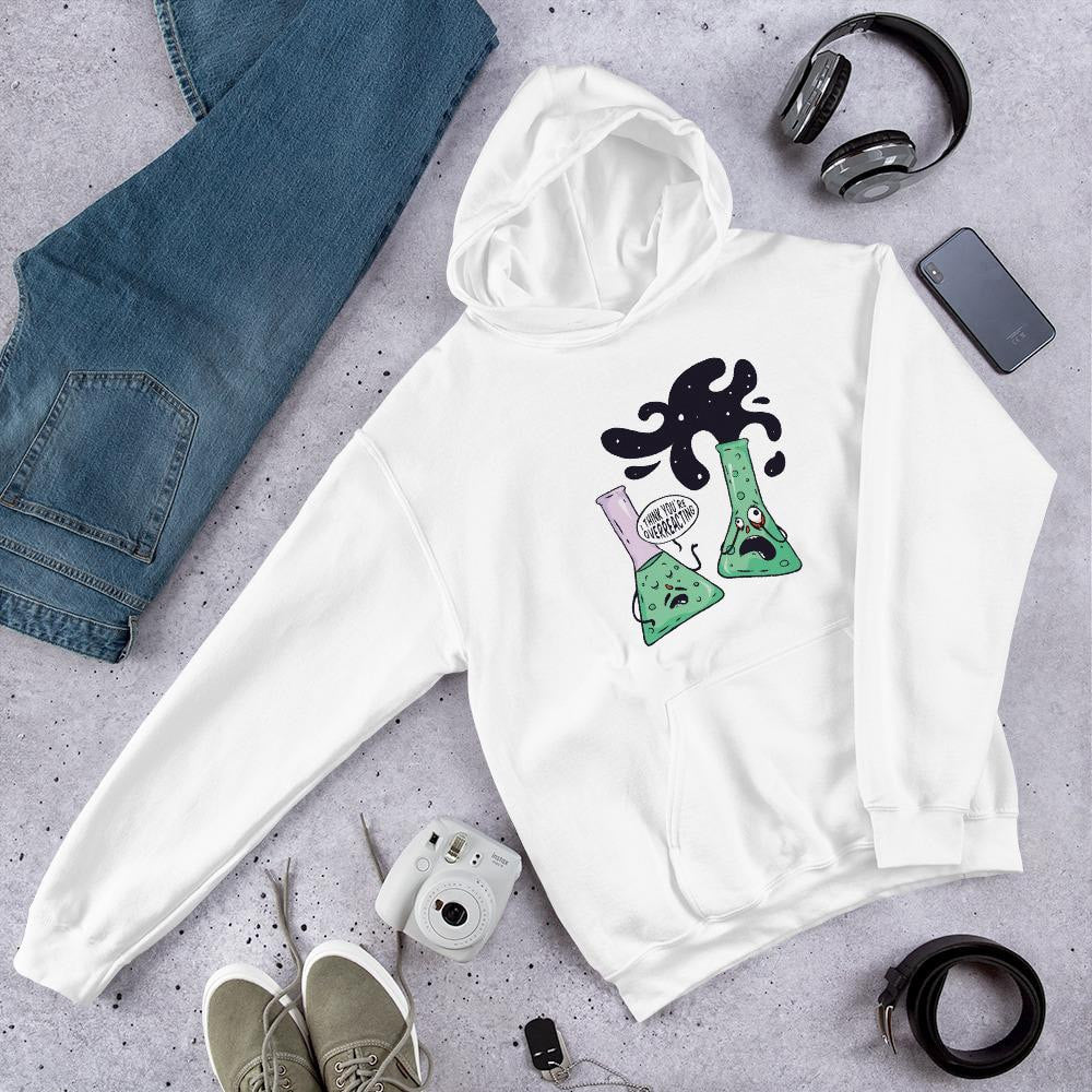 Over-reacting science hoodie front graphic – Fourth Dimension Club