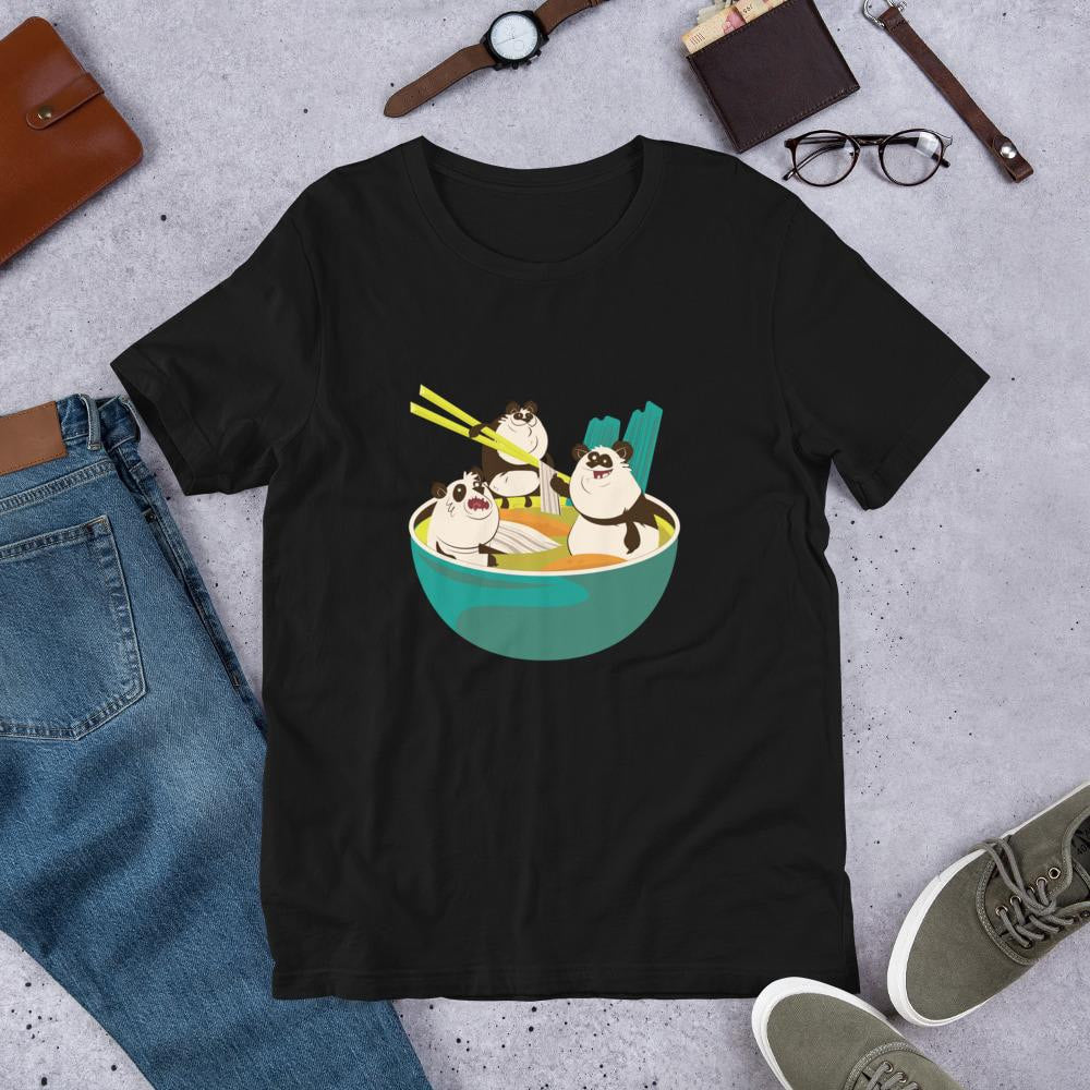 Panda Noodle Half Sleeve T-Shirt — Black