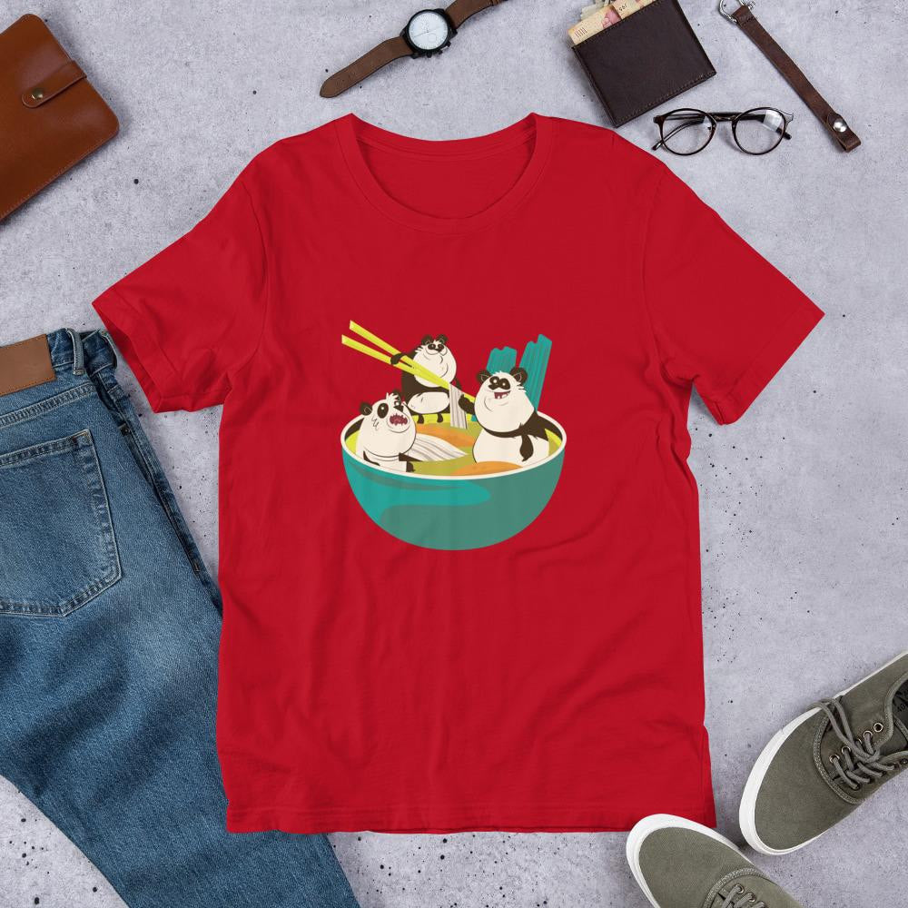 Panda Noodle Half Sleeve T-Shirt — Red