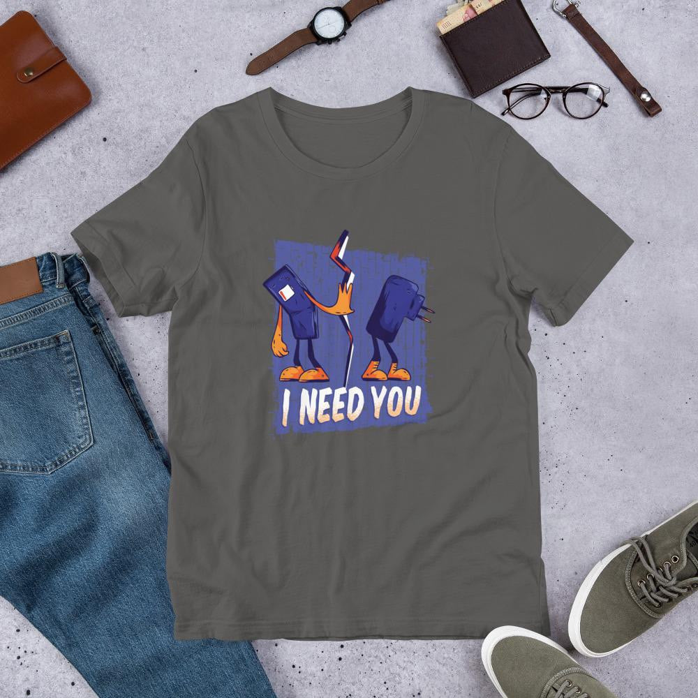 Phone & Charger Half Sleeve T-Shirt — Charcoal