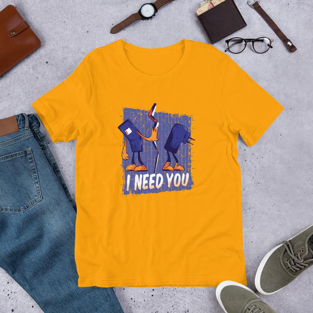 Phone & Charger Half Sleeve T-Shirt — Gold