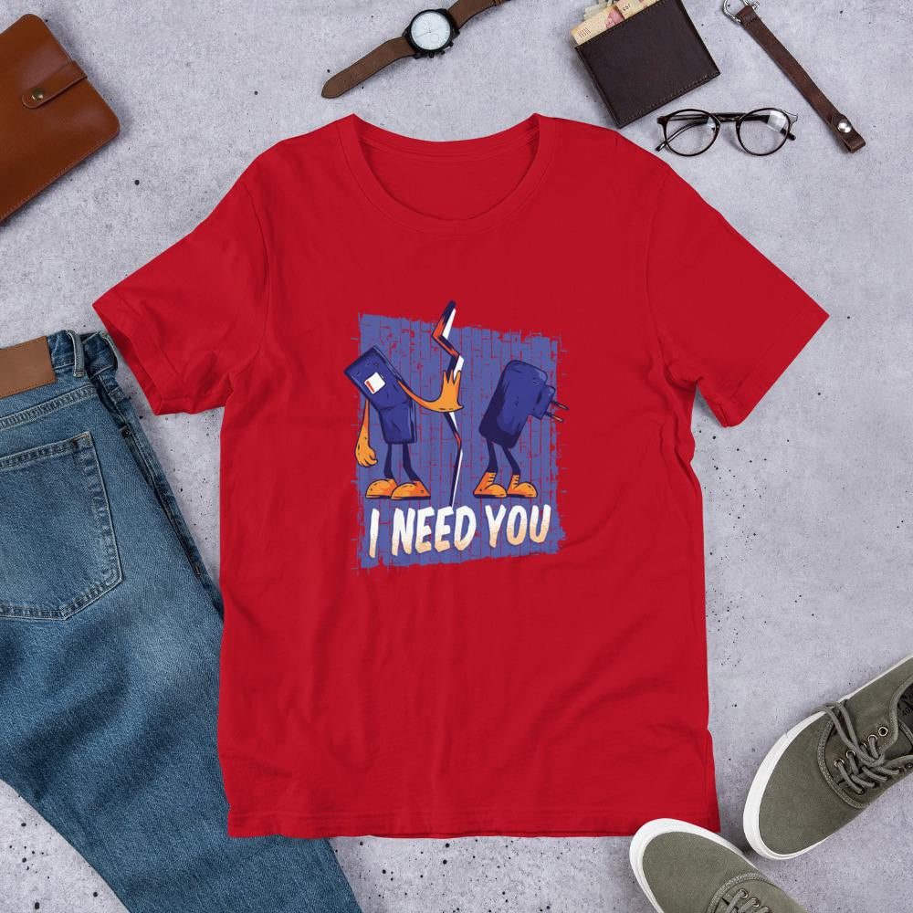 Phone & Charger Half Sleeve T-Shirt — Red