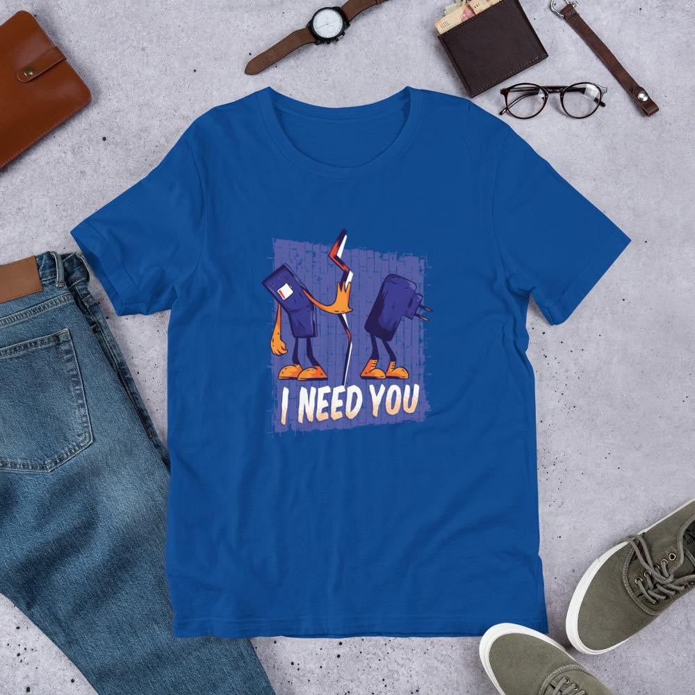 Phone & Charger Half Sleeve T-Shirt — Blue