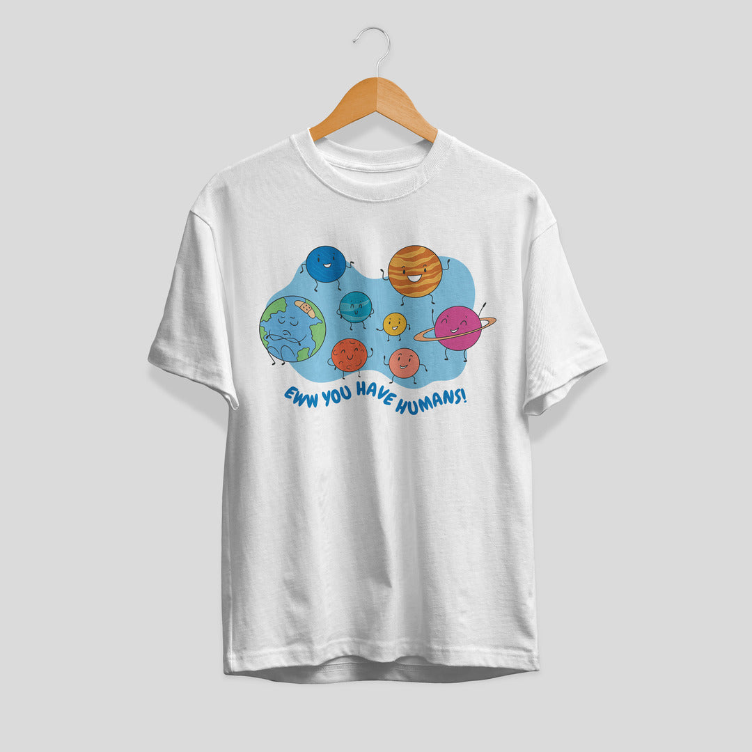 Planets Mocking Earth science tee front graphic – Fourth Dimension Club