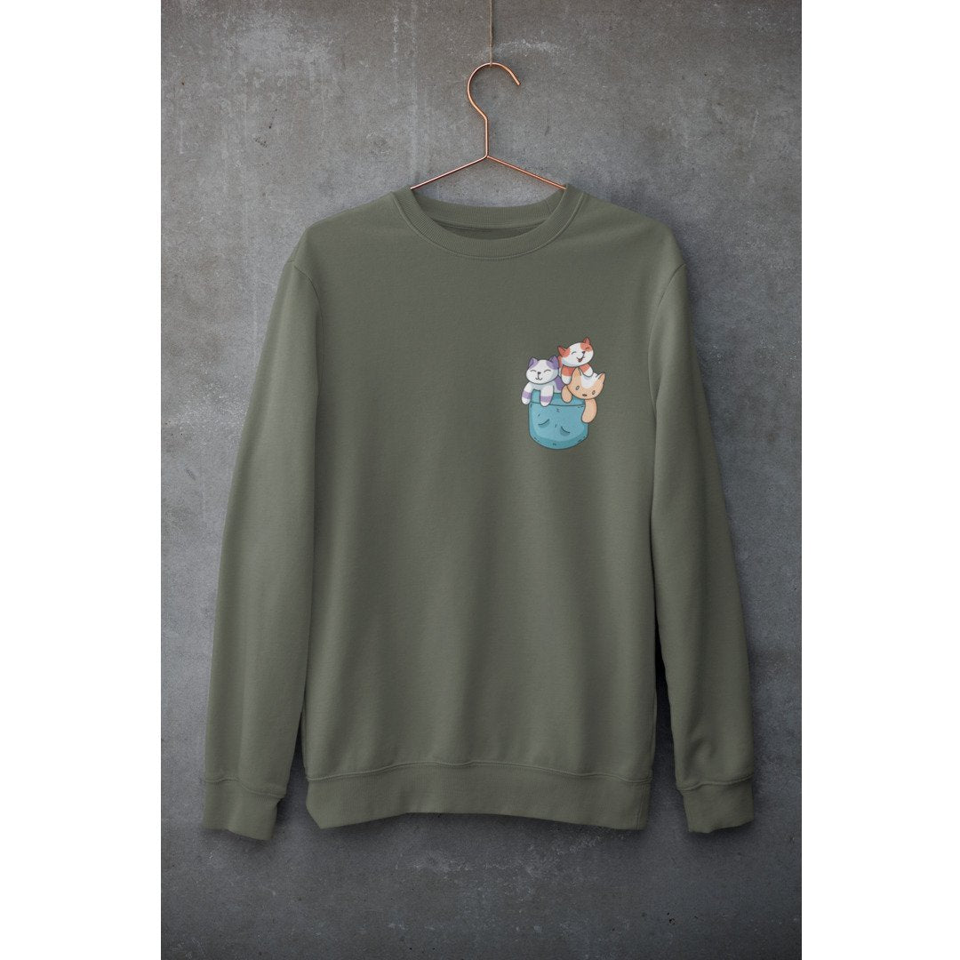 Pocket Cats Unisex Sweatshirt — Olive