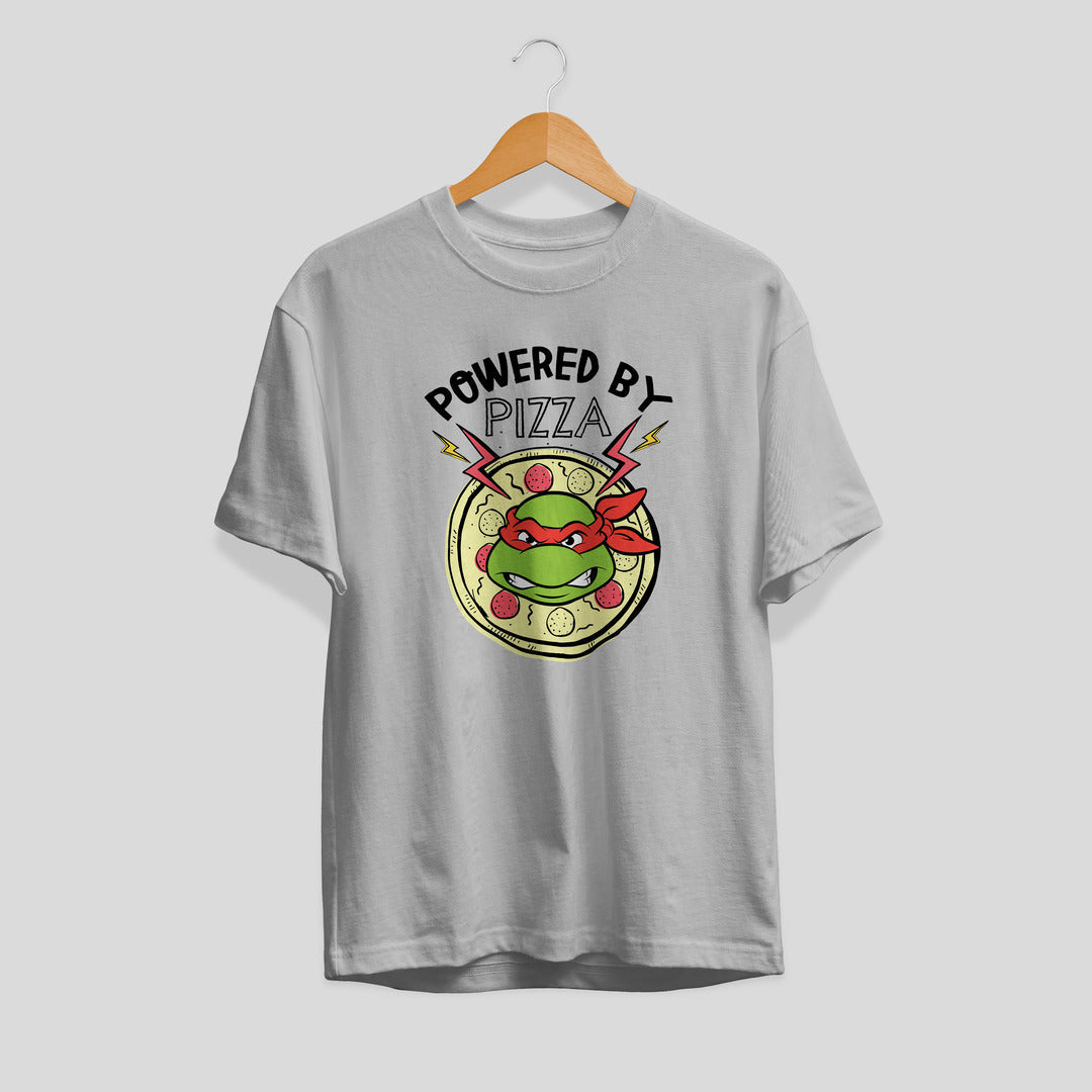 Powered By Pizza Unisex Half Sleeve T-Shirt — Grey