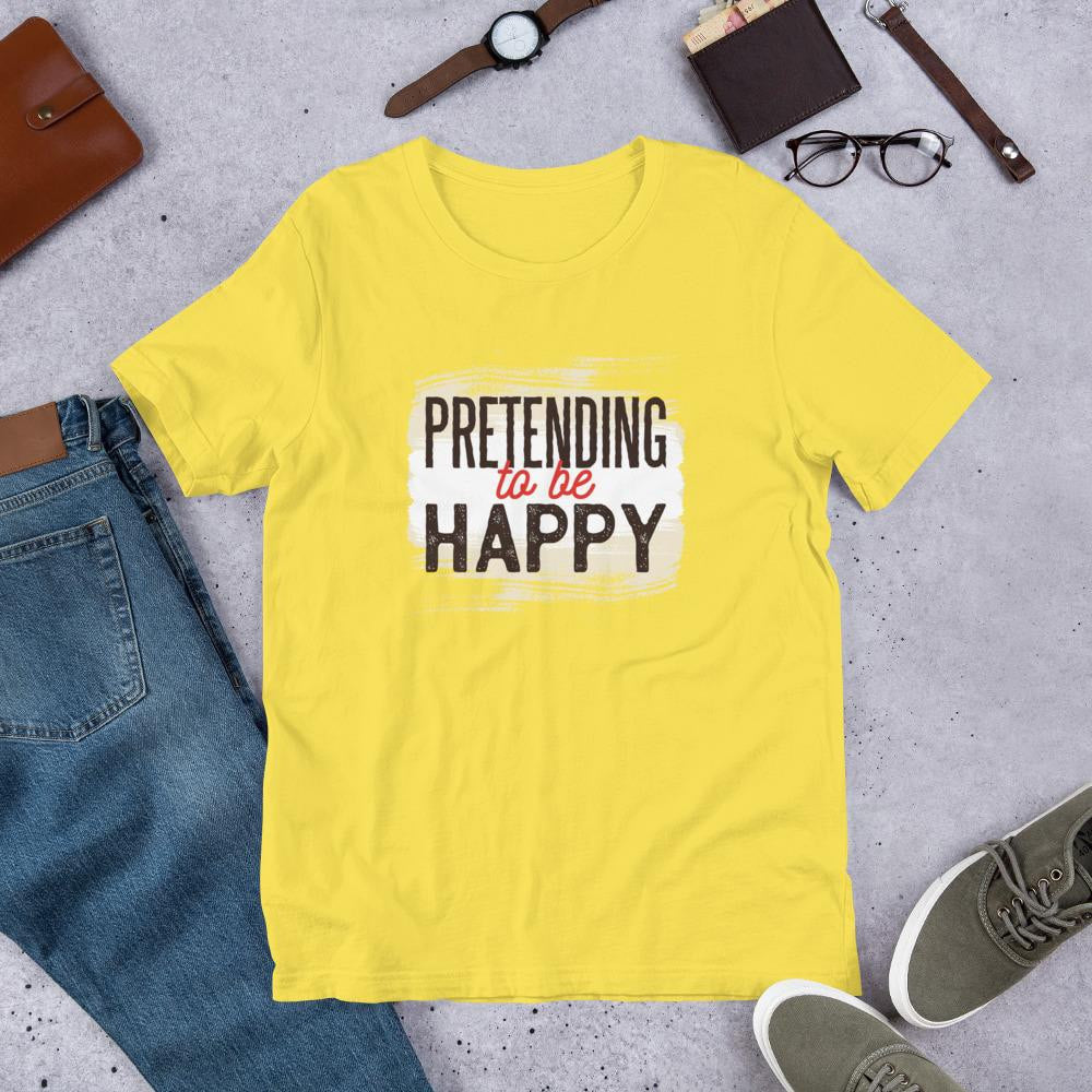 Pretending To Be Happy Half Sleeve T-Shirt — Yellow