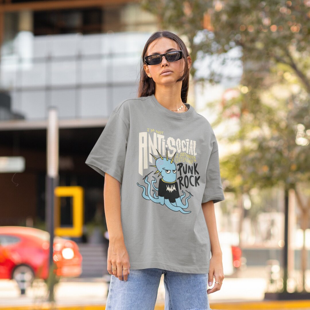 Punk Octopus oversized tee front graphic – Fourth Dimension Club