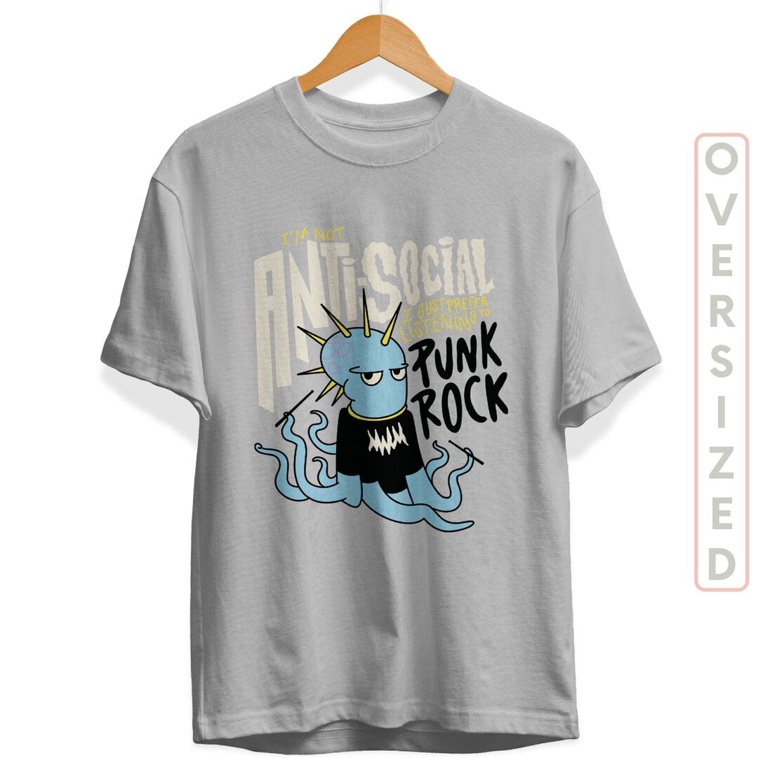Punk Octopus Unisex Oversized T-Shirt — back view