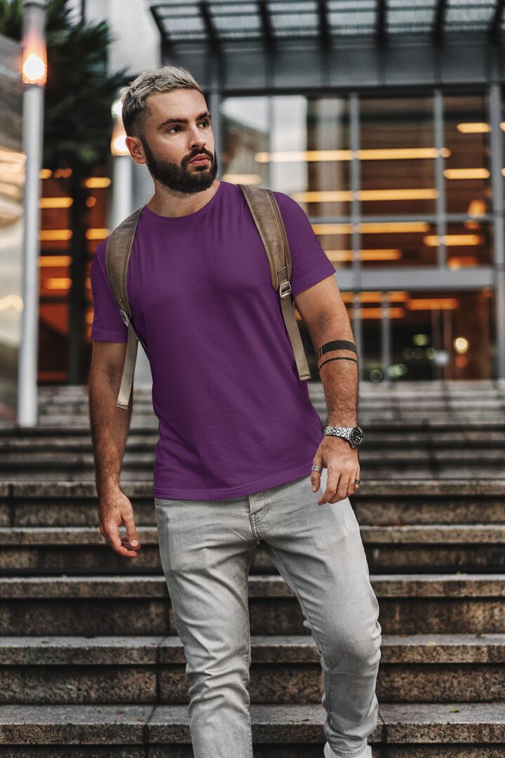 Men/Unisex Plain Half Sleeve T-Shirt — Purple
