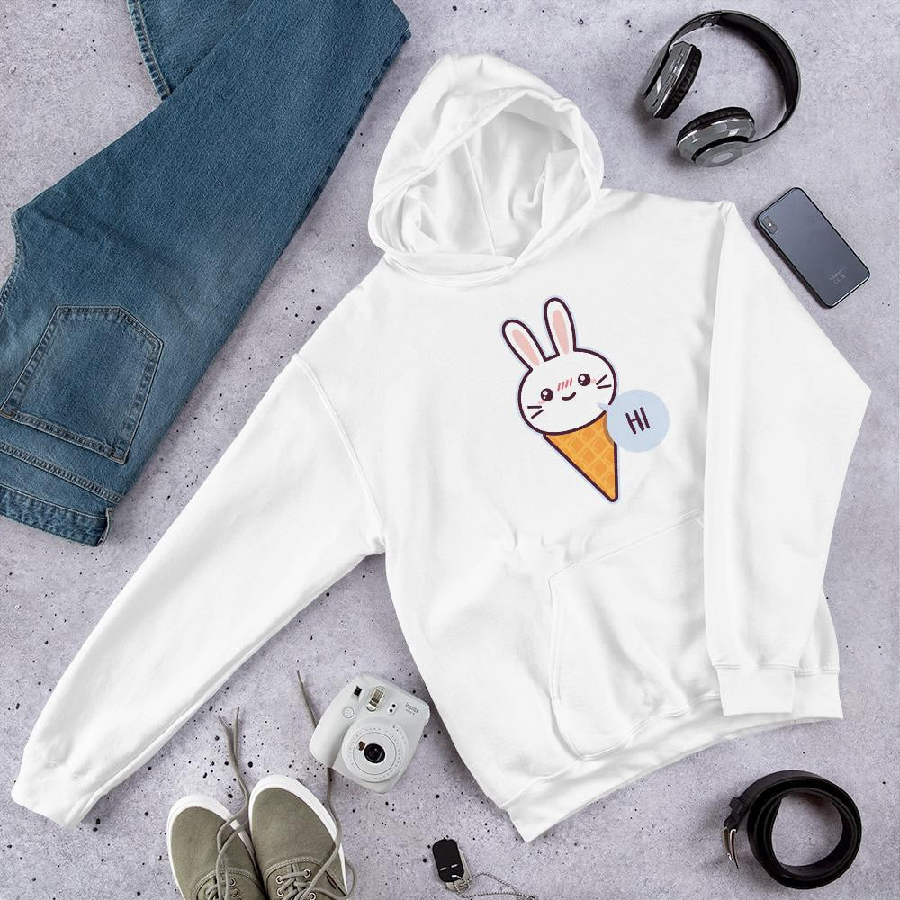 Cute Rabbit Unisex Hooded Sweatshirt — White