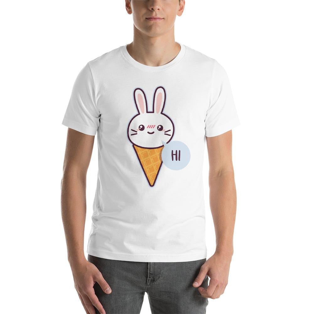 Cute Rabbit Half Sleeve T-Shirt — White (2)