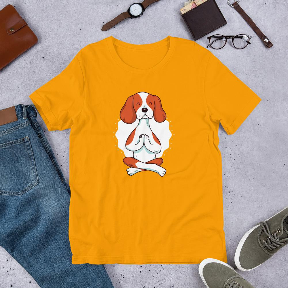 Dog Yoga Half Sleeve T-Shirt — Gold