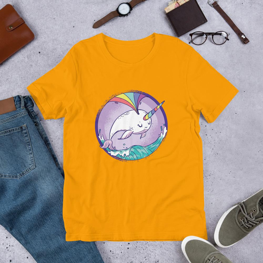 Rainbow Unicorn Whale Half Sleeve T-Shirt — Gold