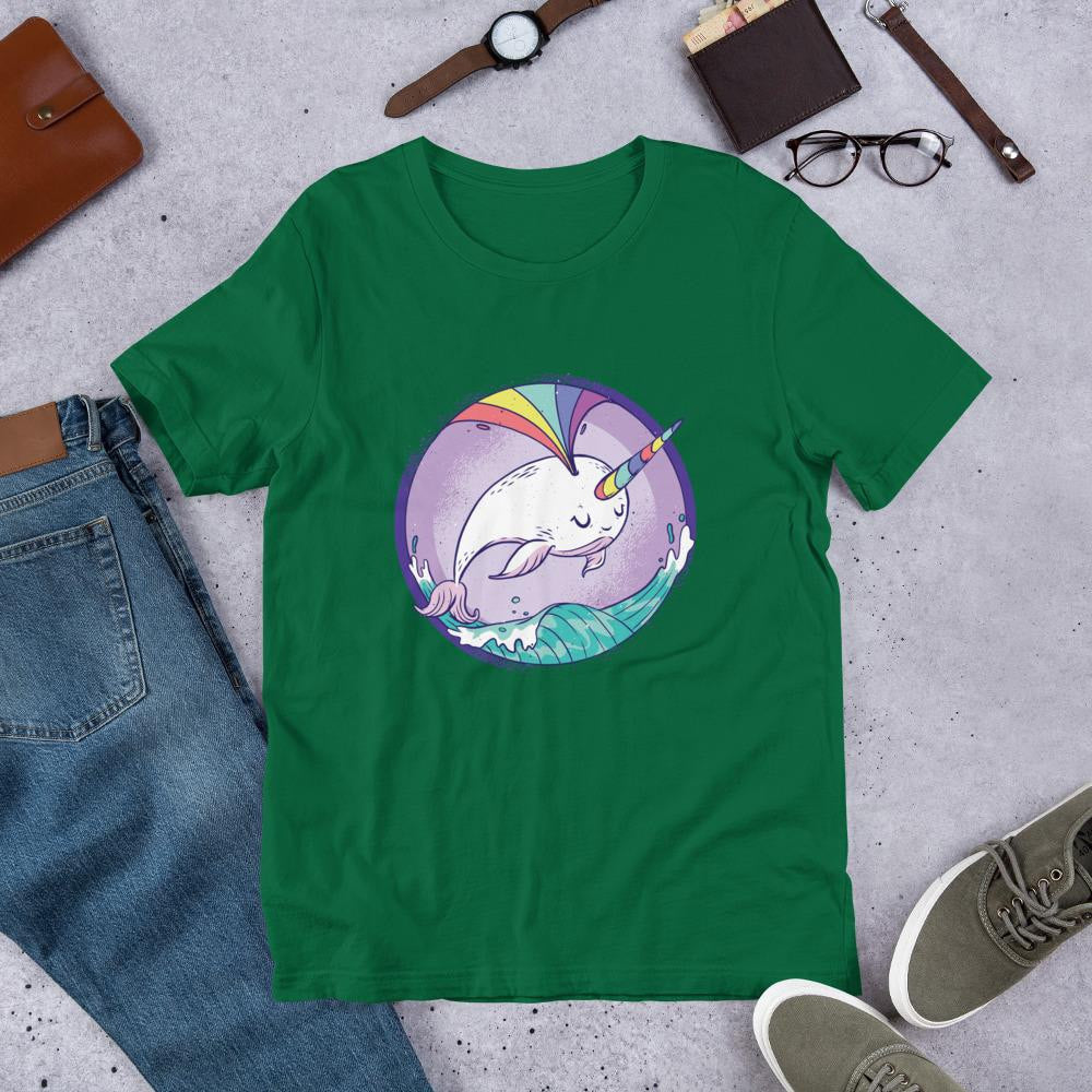 Rainbow Unicorn Whale Half Sleeve T-Shirt — Green
