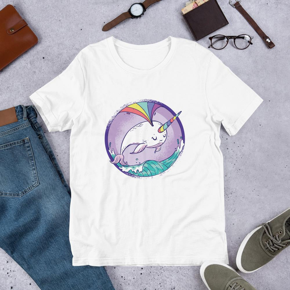 Rainbow Unicorn Whale Half Sleeve T-Shirt — White