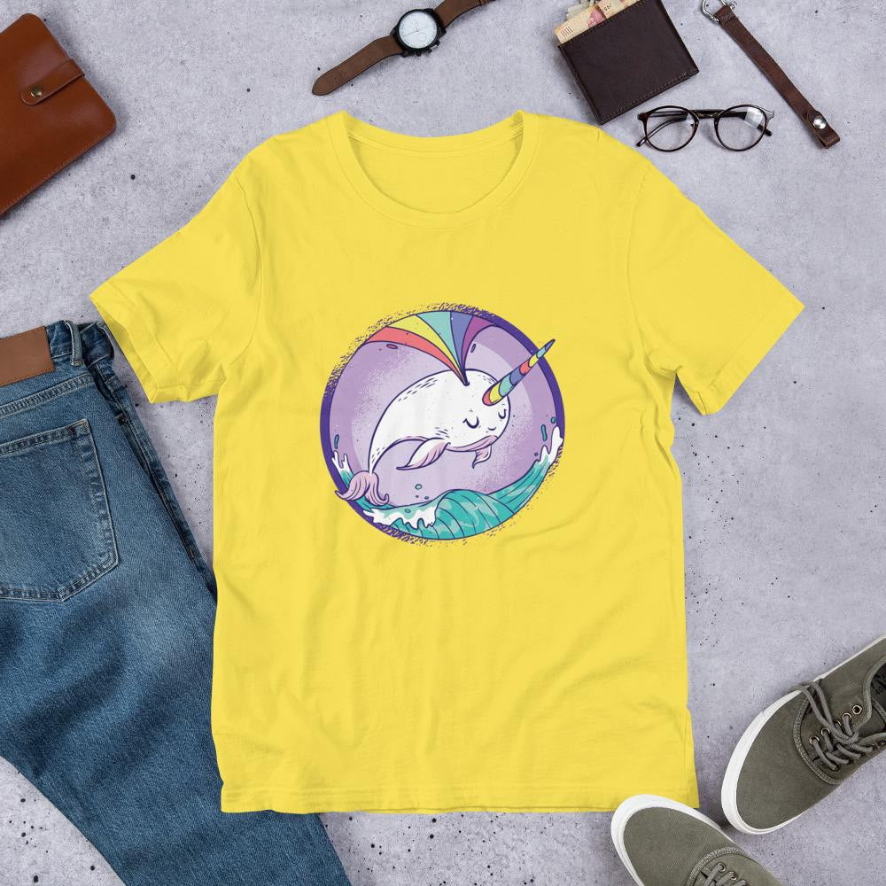 Rainbow Unicorn Whale Half Sleeve T-Shirt — Yellow