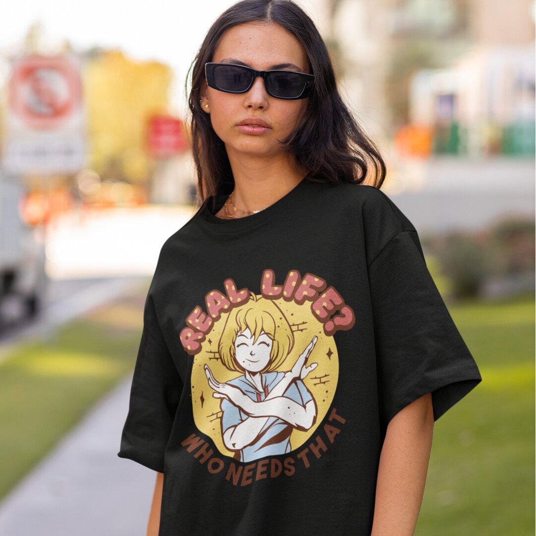 Real Life oversized tee front graphic – Fourth Dimension Club