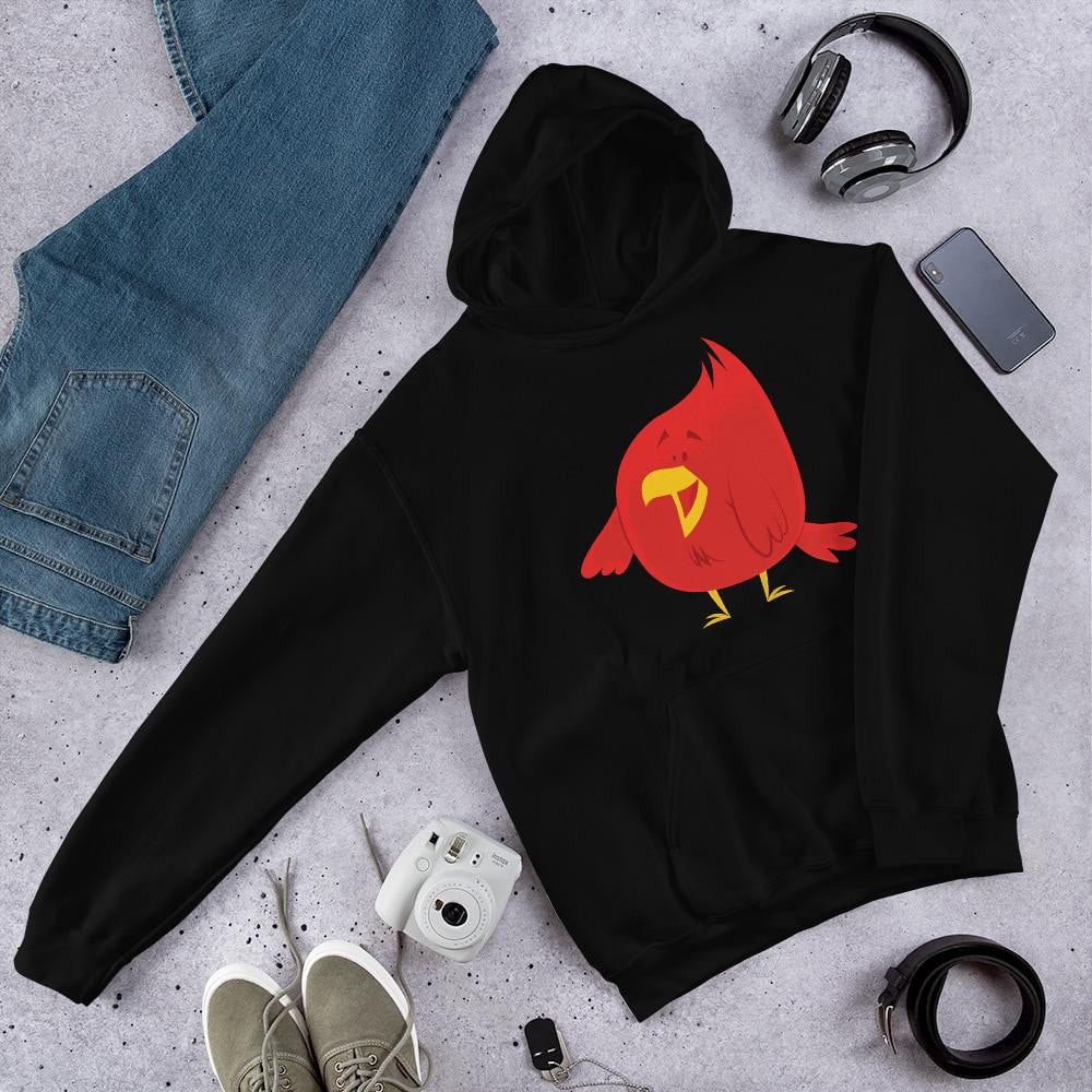 Chubby Red Bird Unisex Hooded Sweatshirt — Black