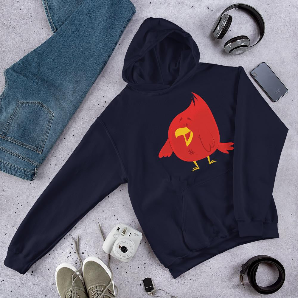 Chubby Red Bird Unisex Hooded Sweatshirt — Navy