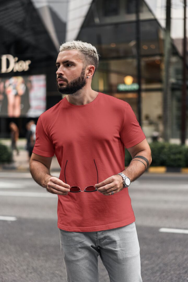 Men/Unisex Plain Half Sleeve T-Shirt — Red