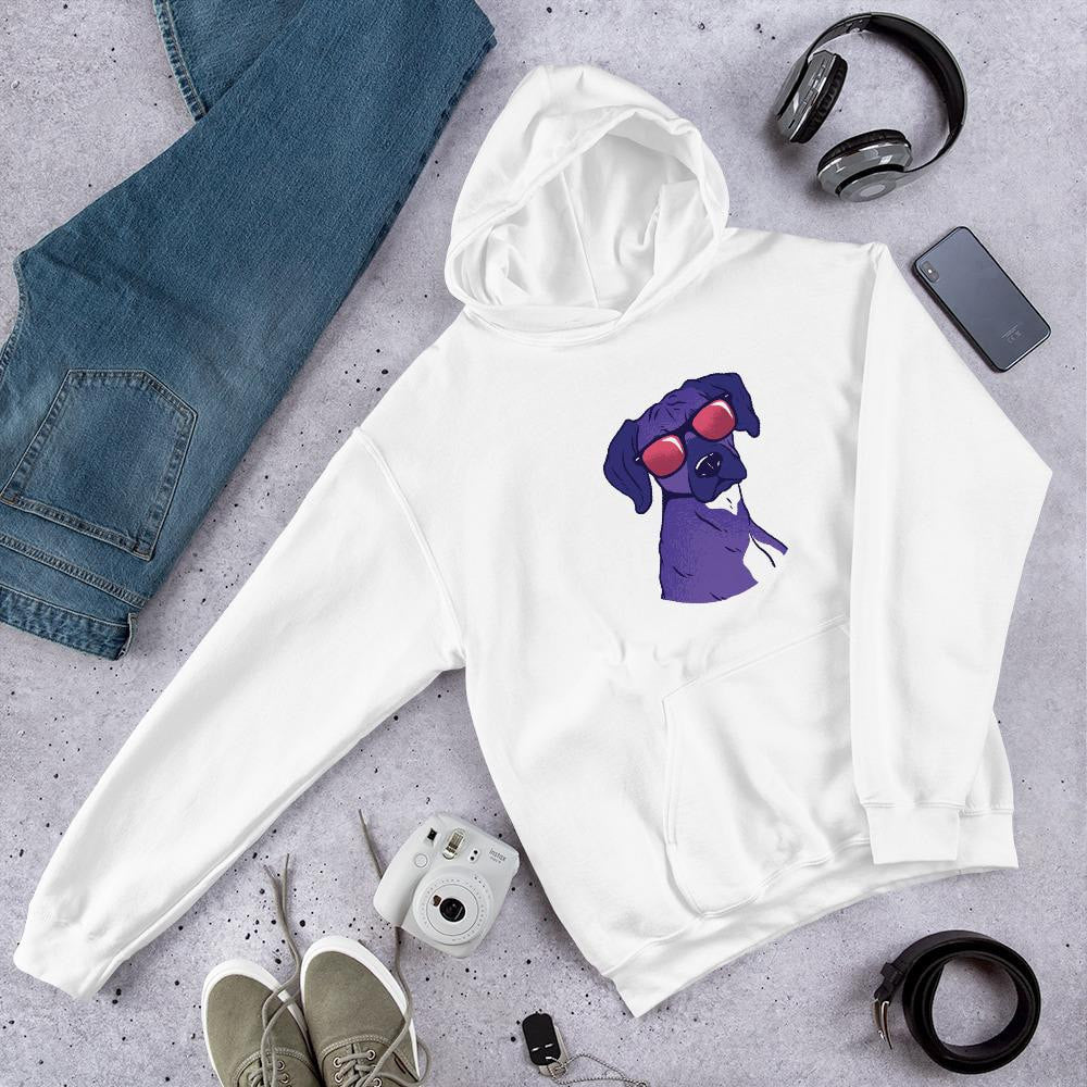 Cool Shady Dog Unisex Hooded Sweatshirt — White