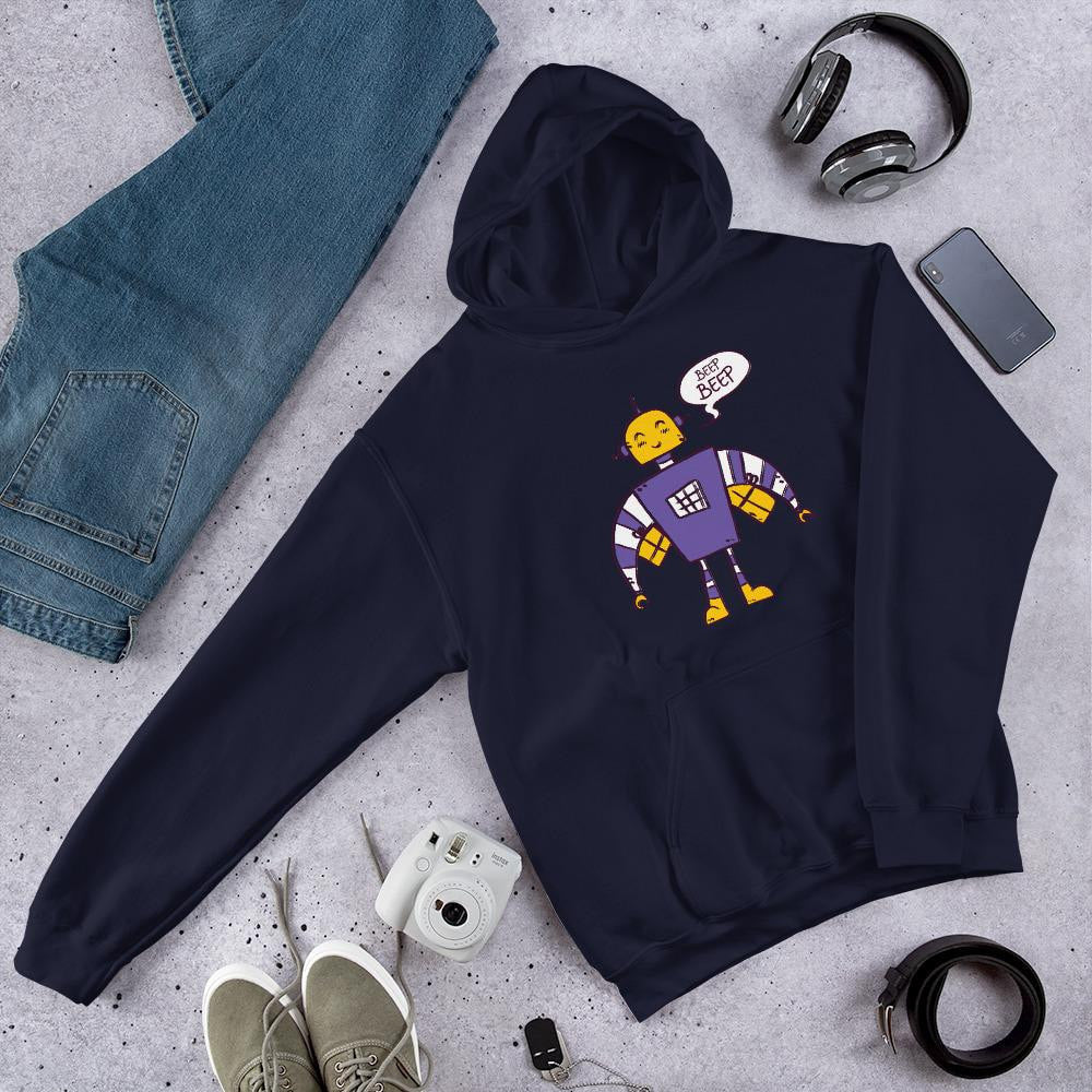 Beep Beep Robot Unisex Hooded Sweatshirt — Navy