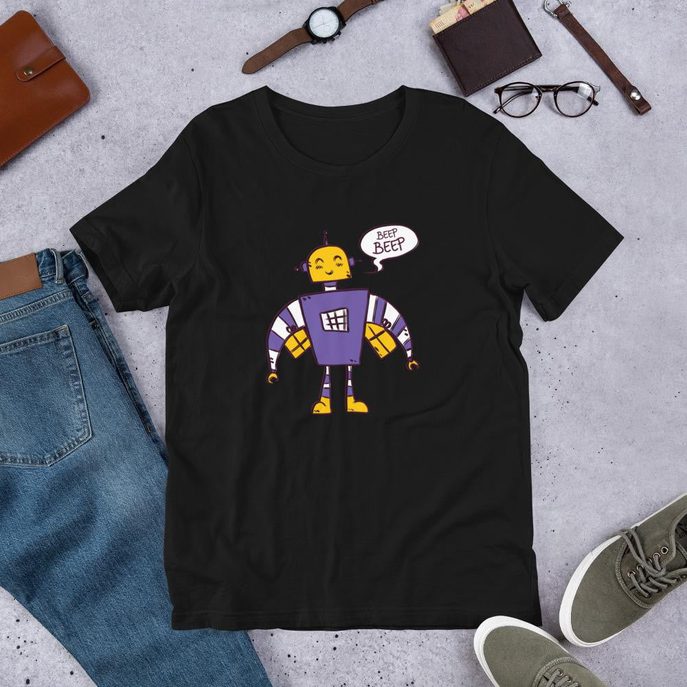 Beep Beep Robot Half Sleeve T-Shirt — Black