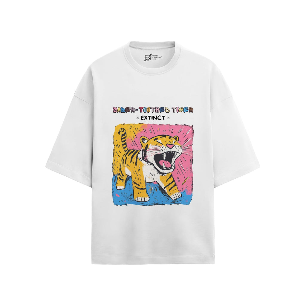 French terry oversized t-shirt with Saber-toothed Tiger print