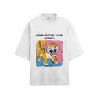 French terry oversized t-shirt with Saber-toothed Tiger print