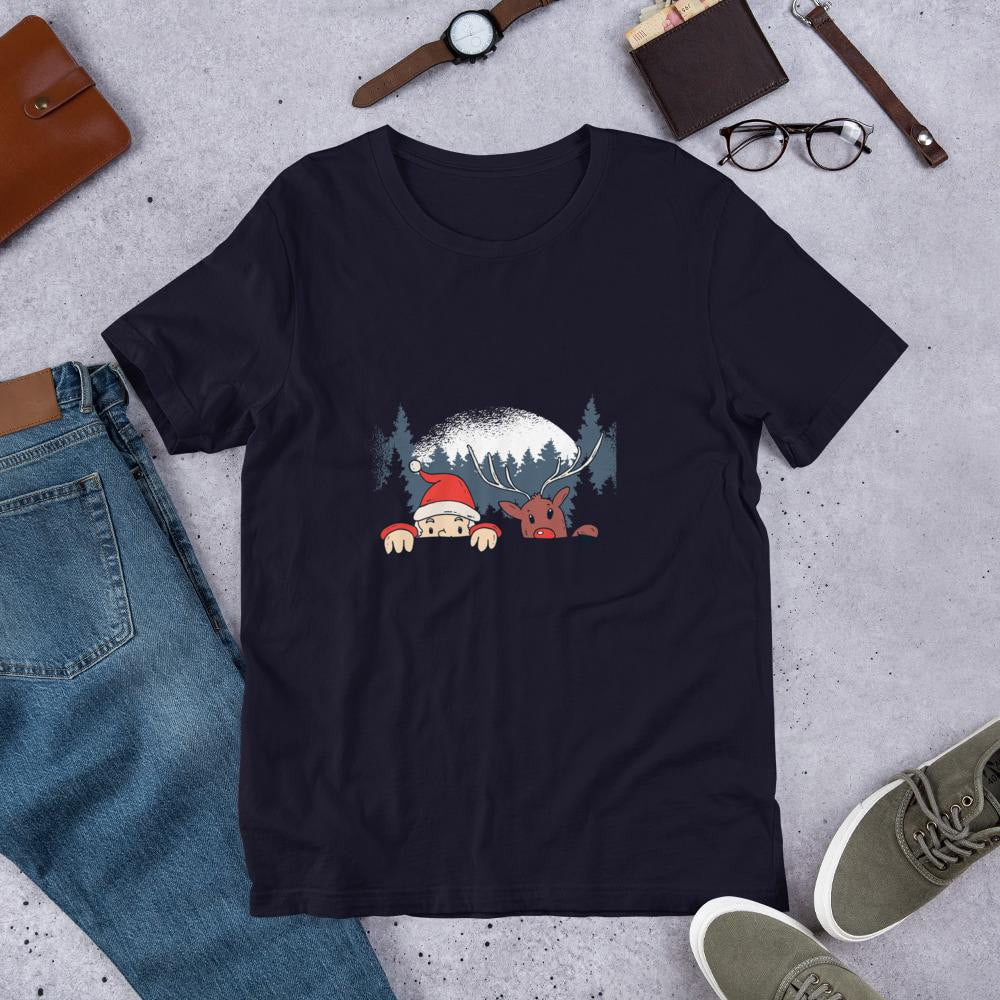 Santa & Reindeer Half Sleeve T-Shirt — Navy