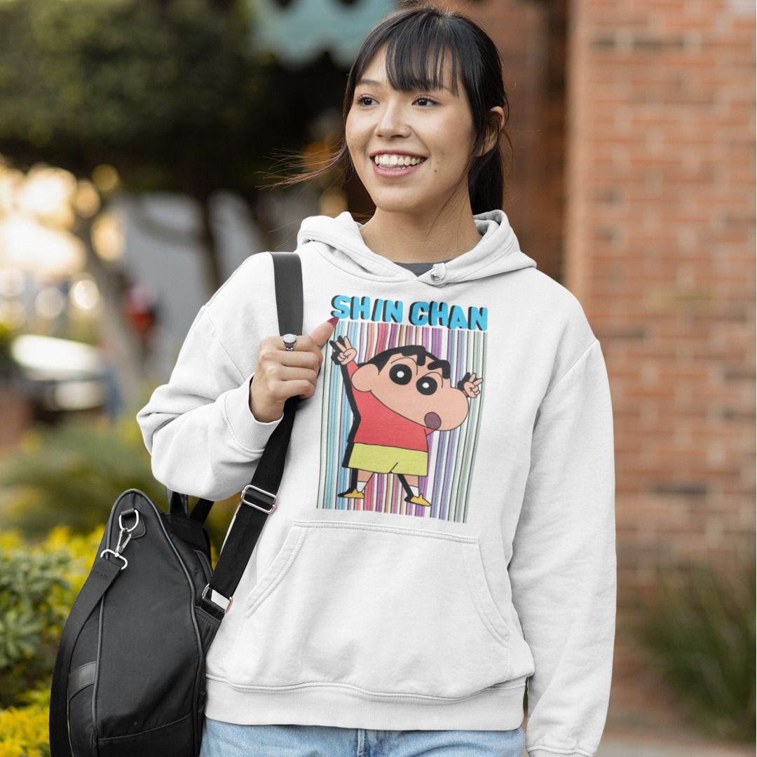 Shinchan Colourful Unisex Hooded Sweatshirt — White