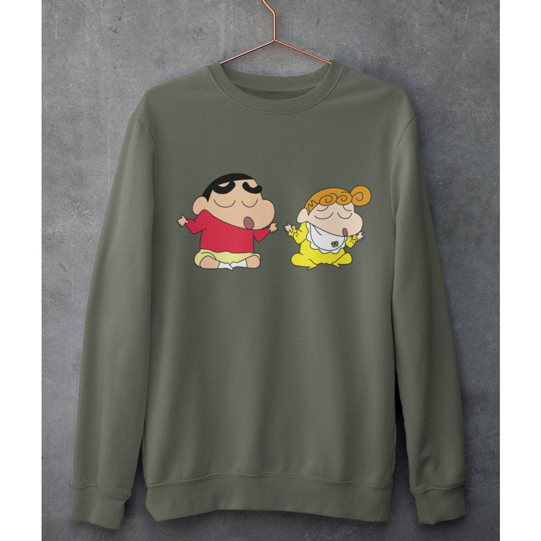 Shinchan & Himawari Unisex Sweatshirt — Olive
