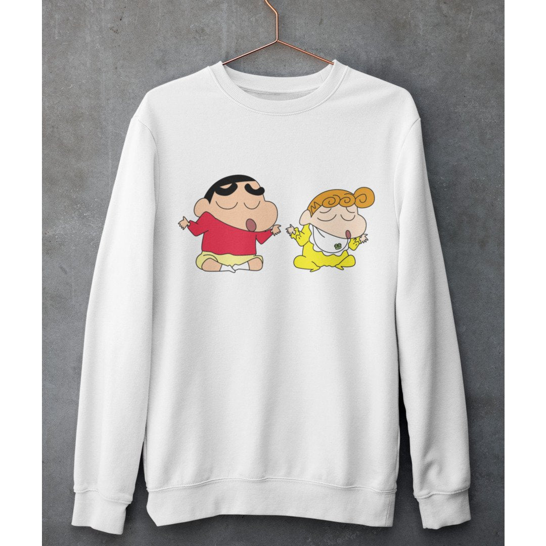 Shinchan & Himawari Unisex Sweatshirt — White