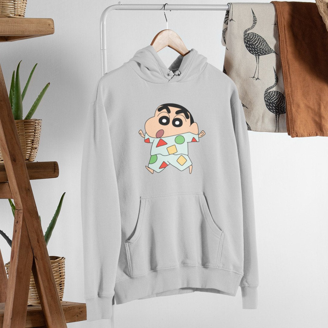 Shinchan In Night Suite Unisex Hooded Sweatshirt — Grey