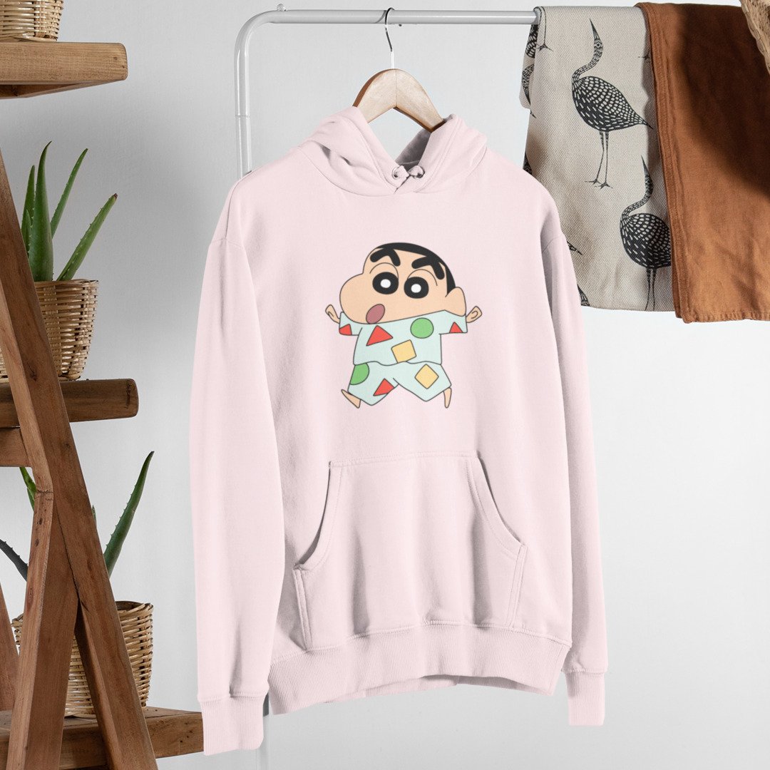 Shinchan In Night Suite Unisex Hooded Sweatshirt — Light Pink