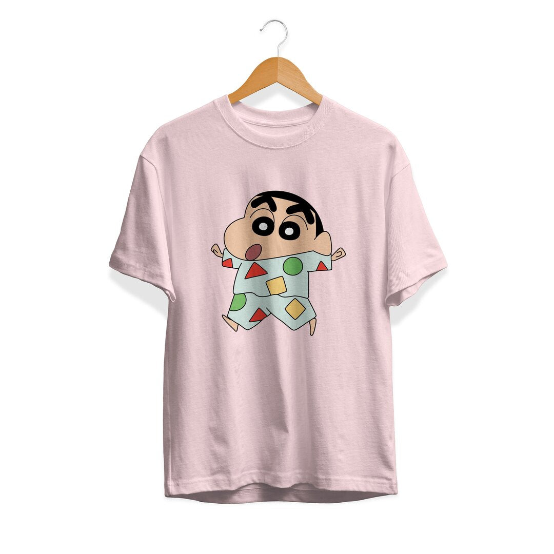 Shinchan In Night Suite Unisex Half Sleeve T-Shirt — Light Pink