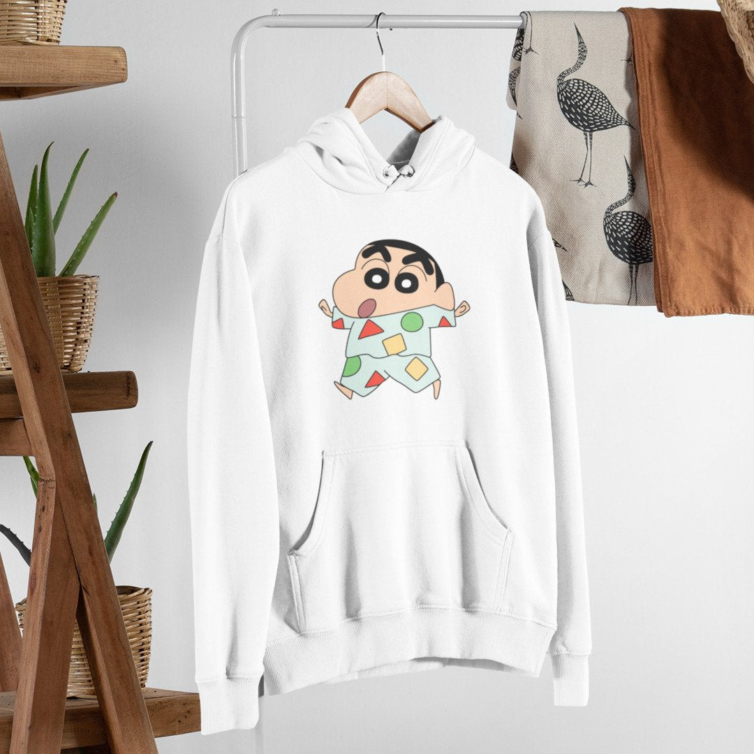 Shinchan In Night Suite Unisex Hooded Sweatshirt — White