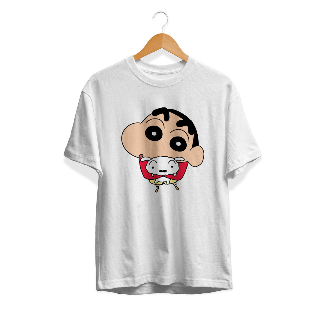 Shinchan With Shiro Unisex Half Sleeve T-Shirt — White