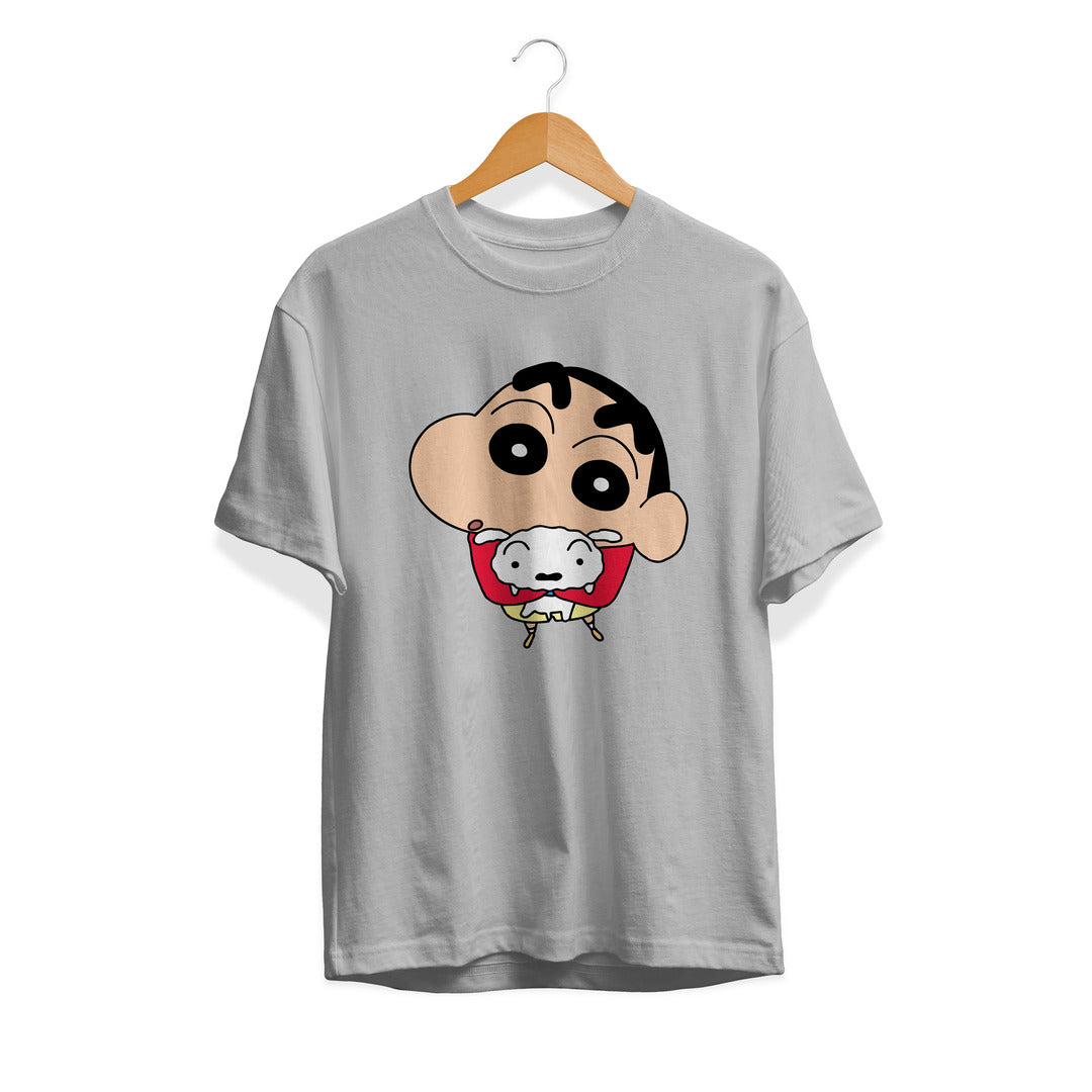 Shinchan With Shiro Unisex Half Sleeve T-Shirt — Grey