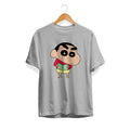 Shinchan With Book Unisex Half Sleeve T-Shirt — Grey