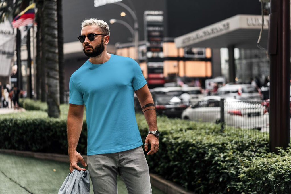 Men/Unisex Plain Half Sleeve T-Shirt — Sky Blue