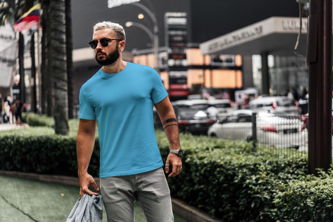 Men/Unisex Plain Half Sleeve T-Shirt — Sky Blue