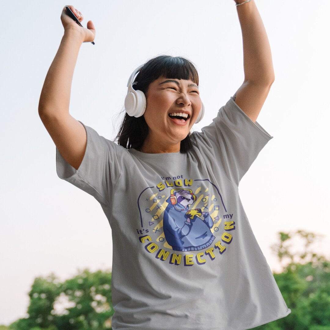 Slow Gaming Sloth oversized tee front graphic – Fourth Dimension Club