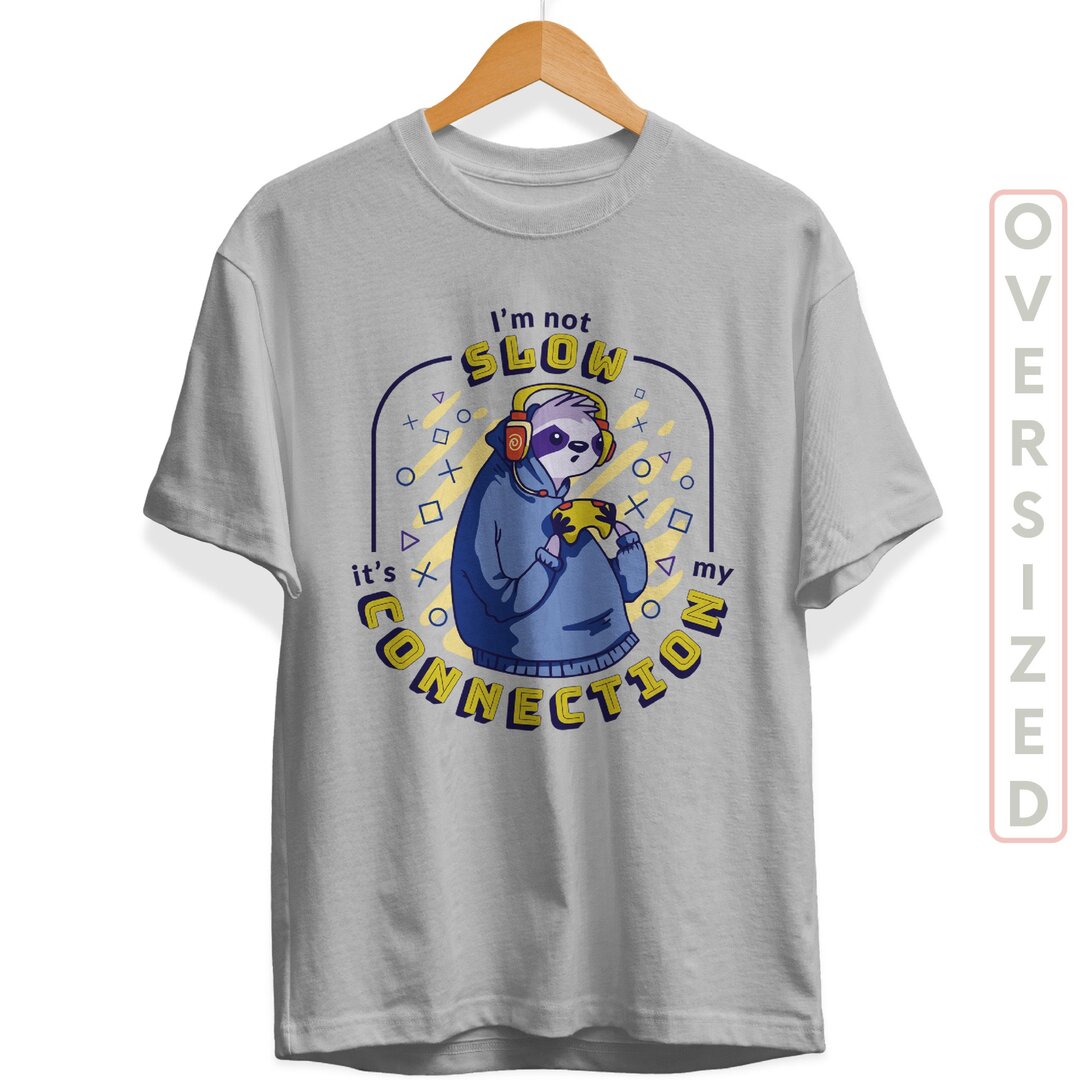 Slow Gaming Sloth Unisex Oversized T-Shirt — back view