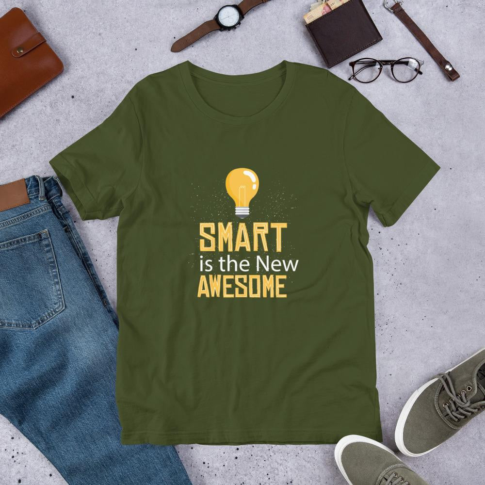 Smart Is Awesome Half Sleeve T-Shirt — Olive